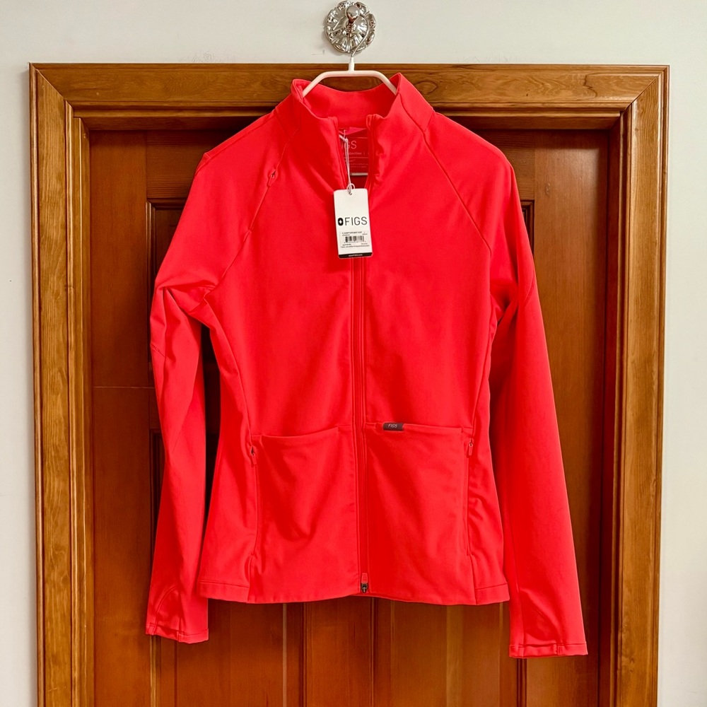 FIGS Fiery Coral On Shift Contour Knit Jacket❤️‍🔥🪸